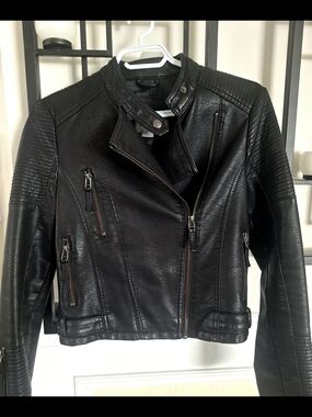 Vero Moda Black Quilted Shoulder Leather Moto Jacket